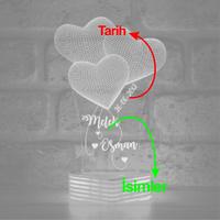 Sevgiliye Hediye, İsim Yazılı 3D Kalpli Lamba