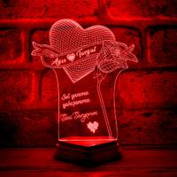 Sevgiliye Hediye 3D Lamba Kalp Gül