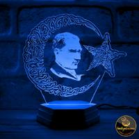 Ay Yıldızlı Atatürk Görselli 3D Lamba