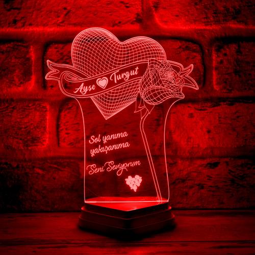 Sevgiliye Hediye 3D Lamba Kalp Gül