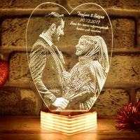 Sevgiliye Hediye Nişanlılara Özel ResimliKalp 3D Lamba
